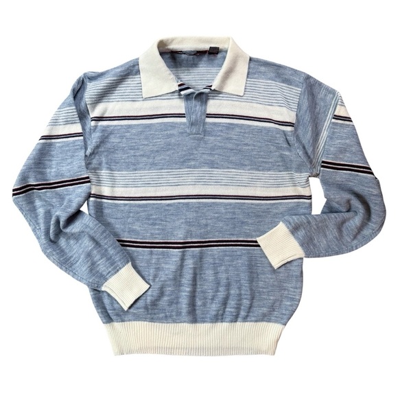 Vintage 90s Classic Directions Striped Polo Style Sweater - Picture 1 of 4